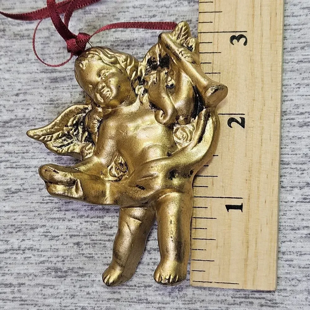 Vintage Christmas Ornament Angel Cherub Gold Finish Victorian Holiday Decoration